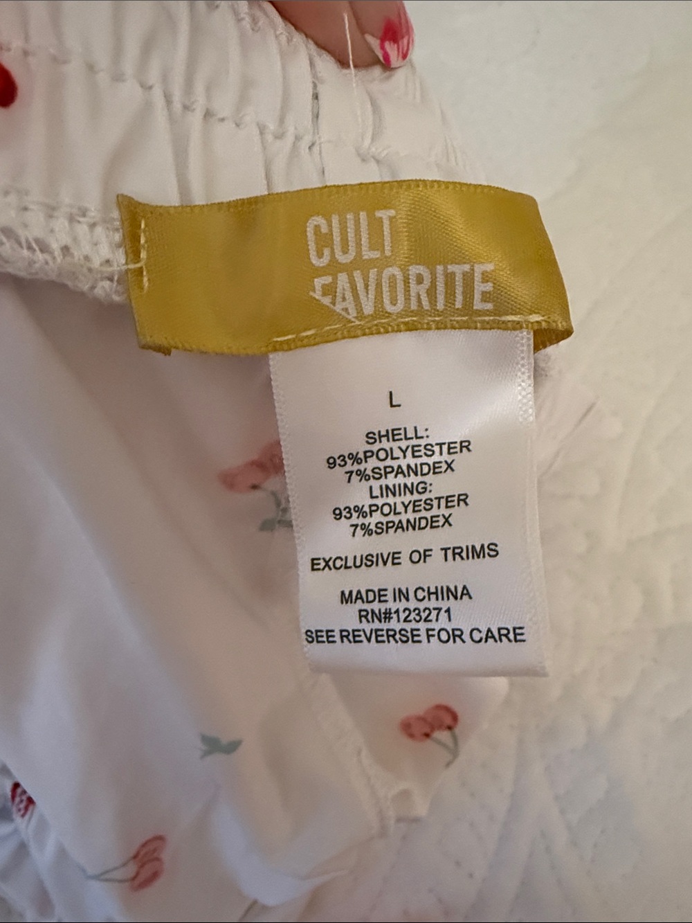 White Cherry Print Ruffle Athletic Shorts - Picture 3 of 3